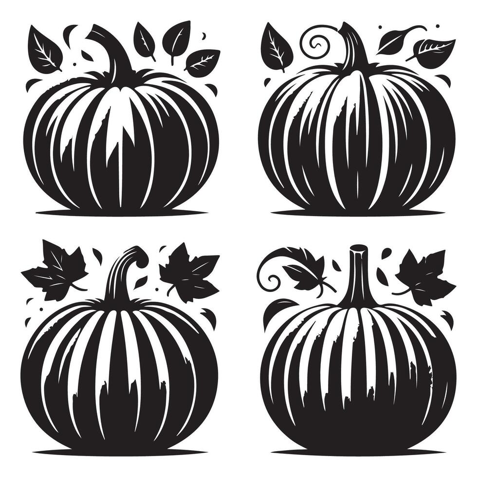 Pumpkin silhouettes collection on a bright white background vector