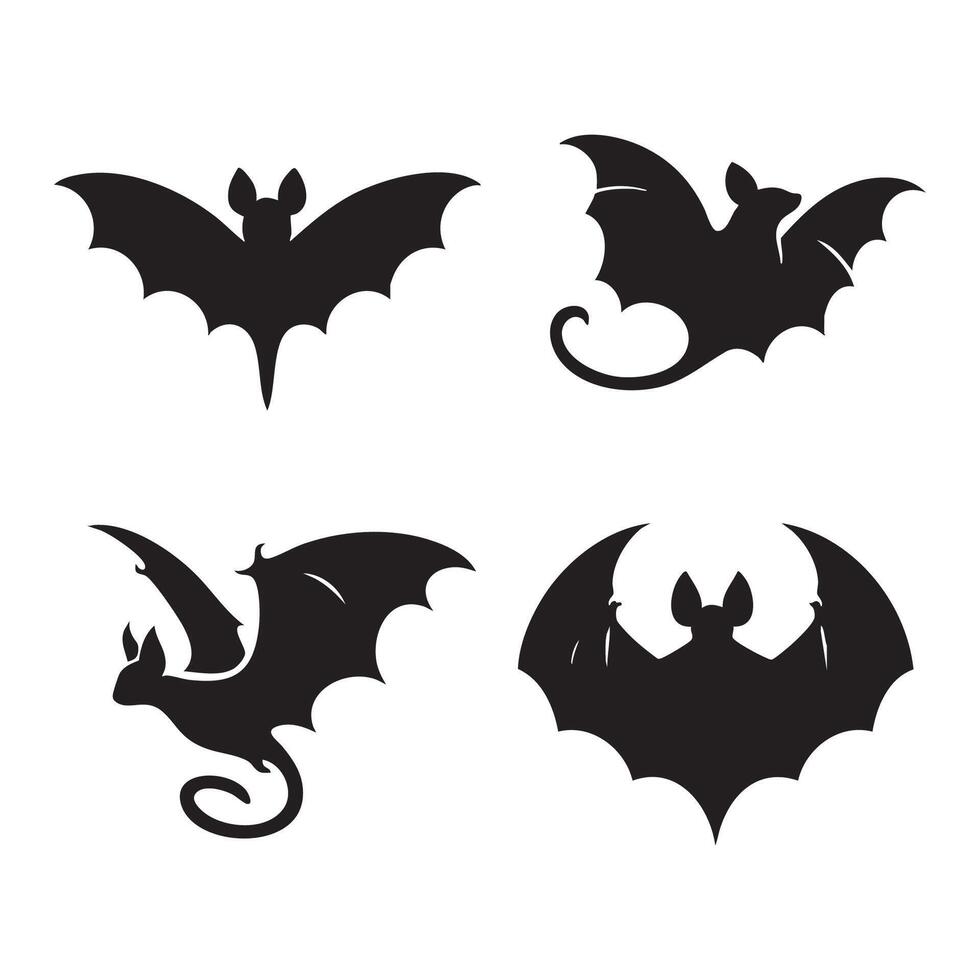 Assortment of bat outlines on a clear white background vector
