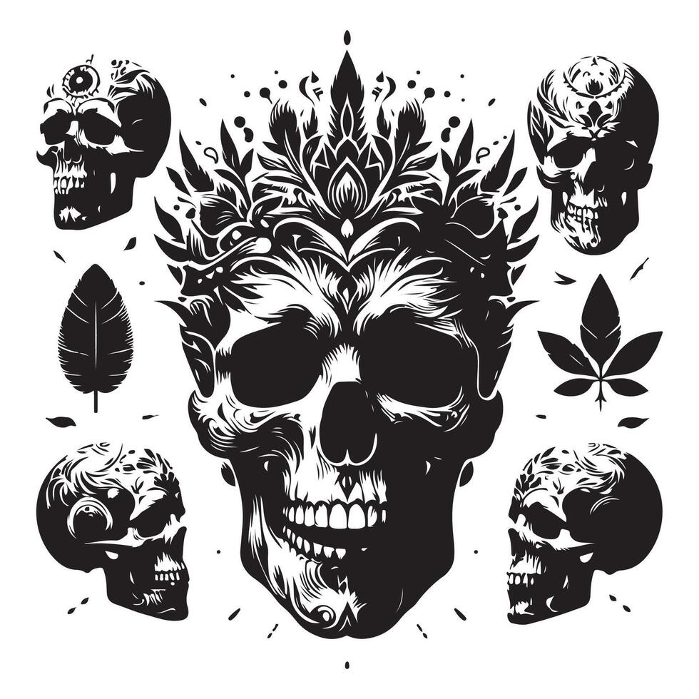 Silhouette set of skull head vector