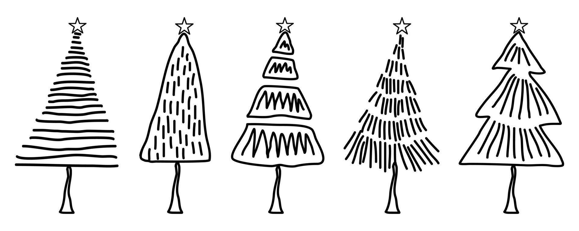 Set christmas tree doodle hand drawn. on a white background. for illustration, icons, gift, paper, greeting cards. vector