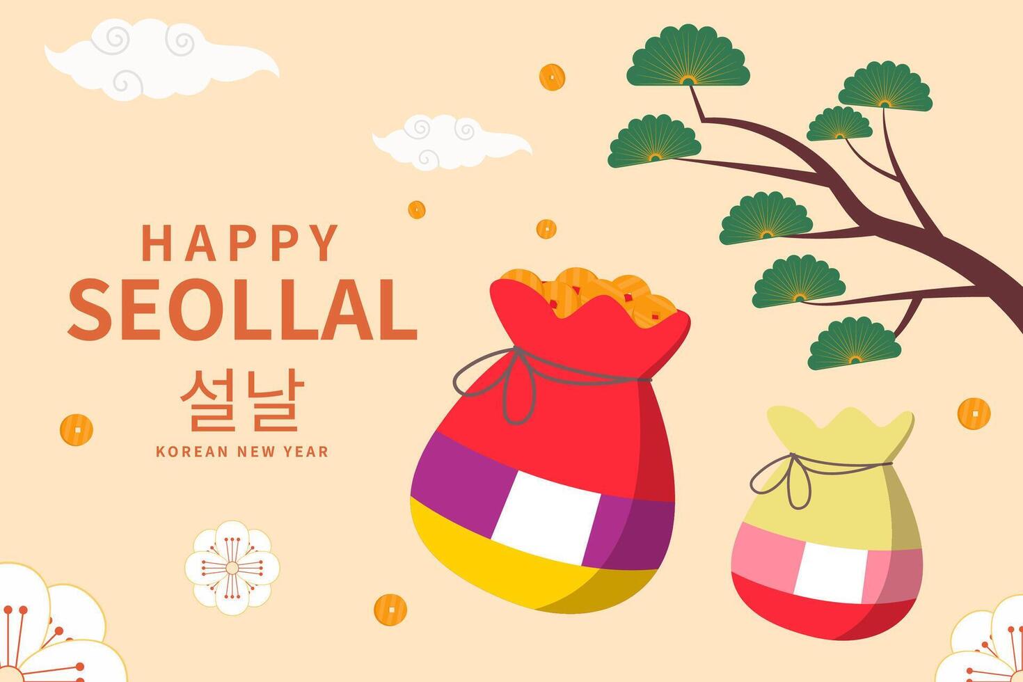 Happy Seollal Korea Festival background illustration design vector