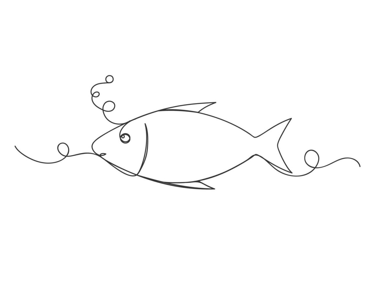 Fish continuous one line drawing shape isolated illustration. vector