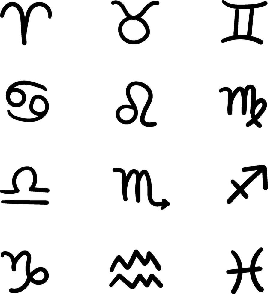 Twelve zodiac signs. Horoscope symbols. Minimalistic astrological mystical icons vector