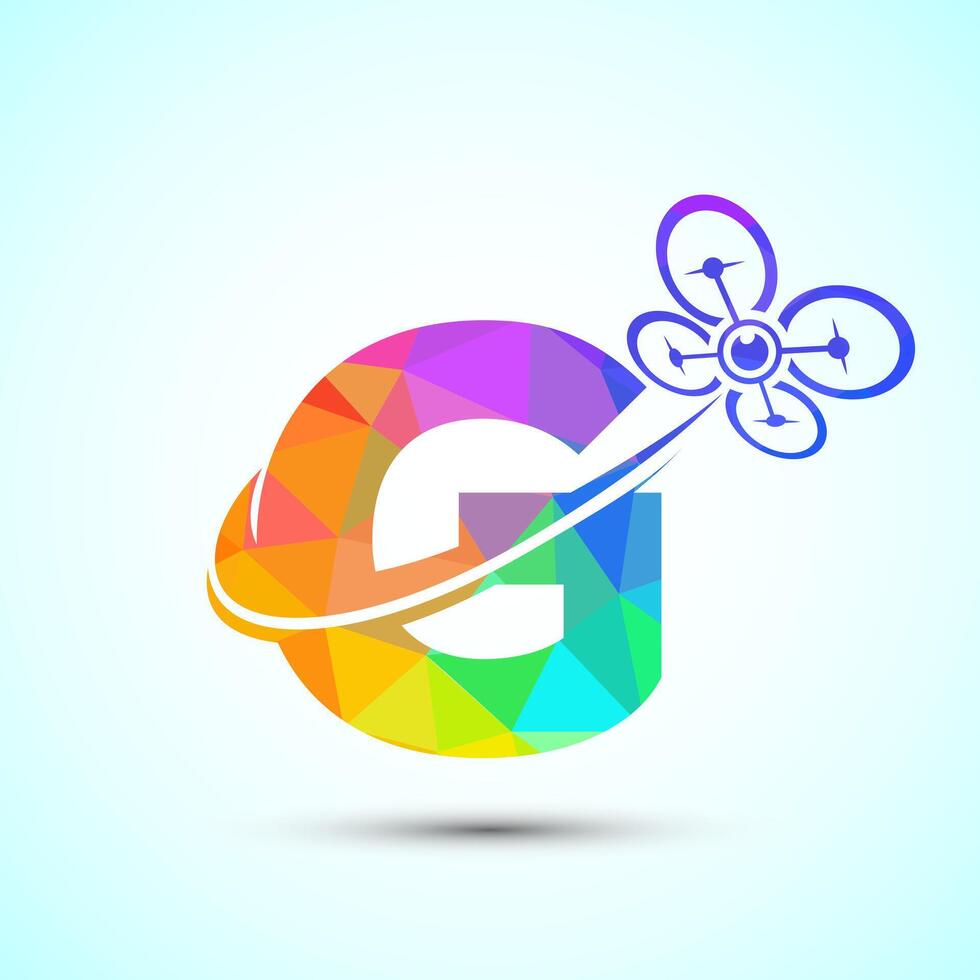 Letter G drone logo design template. Drone technology logo sign low poly style vector