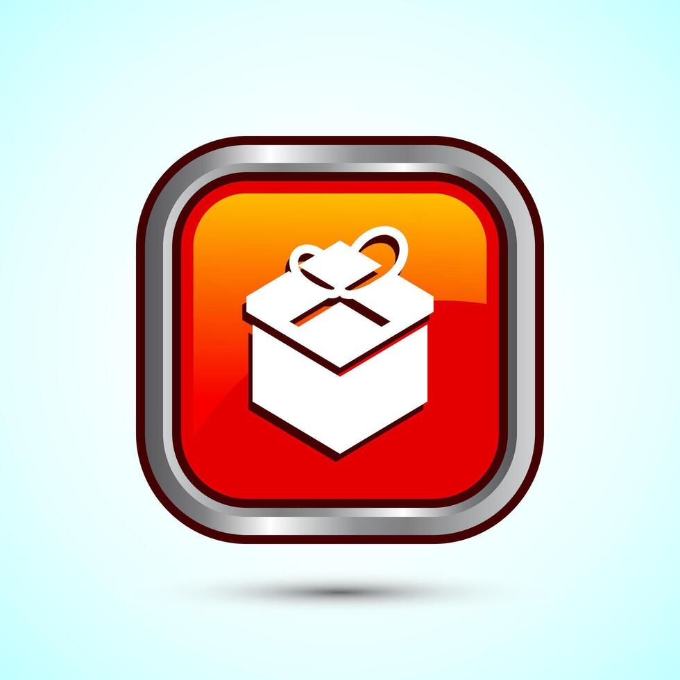 Gift box icon design illustration, Surprising gift box symbol, Orange Color Square Button Design vector