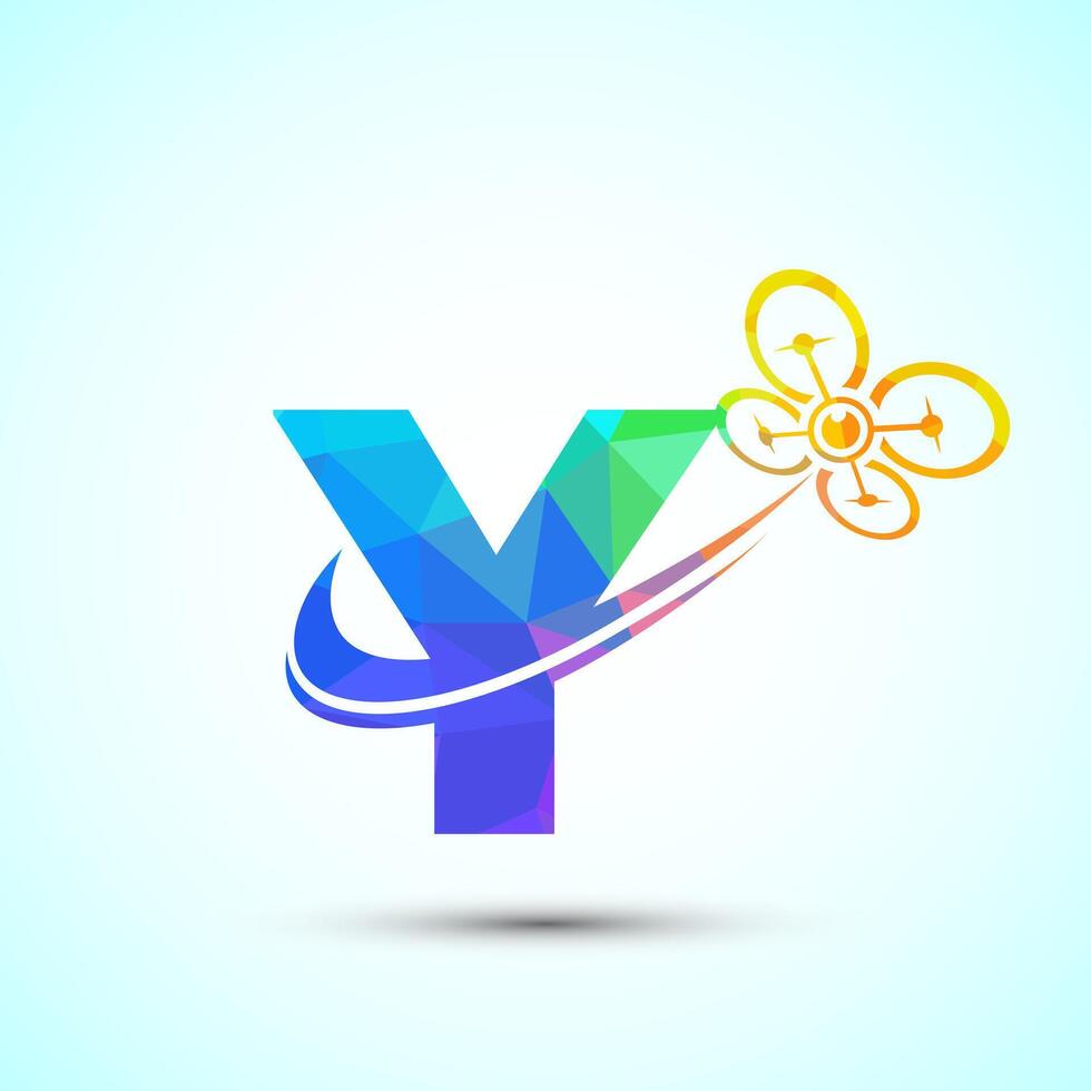 Letter Y drone logo design template. Drone technology logo sign low poly style vector
