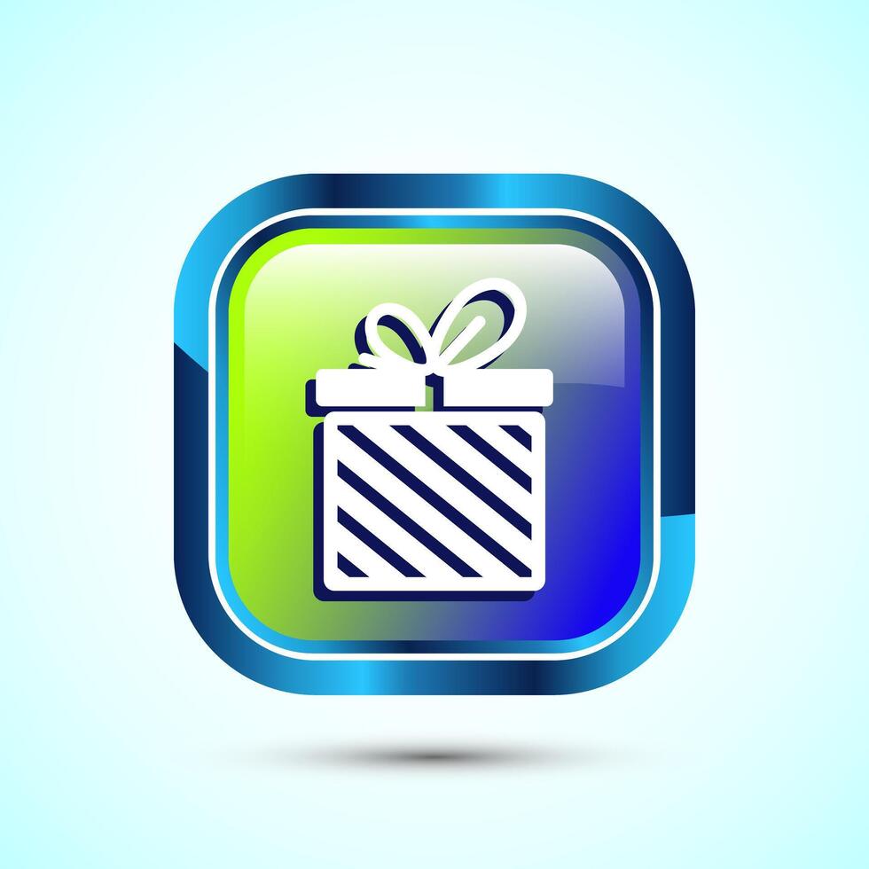 Gift box icon design illustration, Surprising gift box symbol, Glossy Square Button Design vector