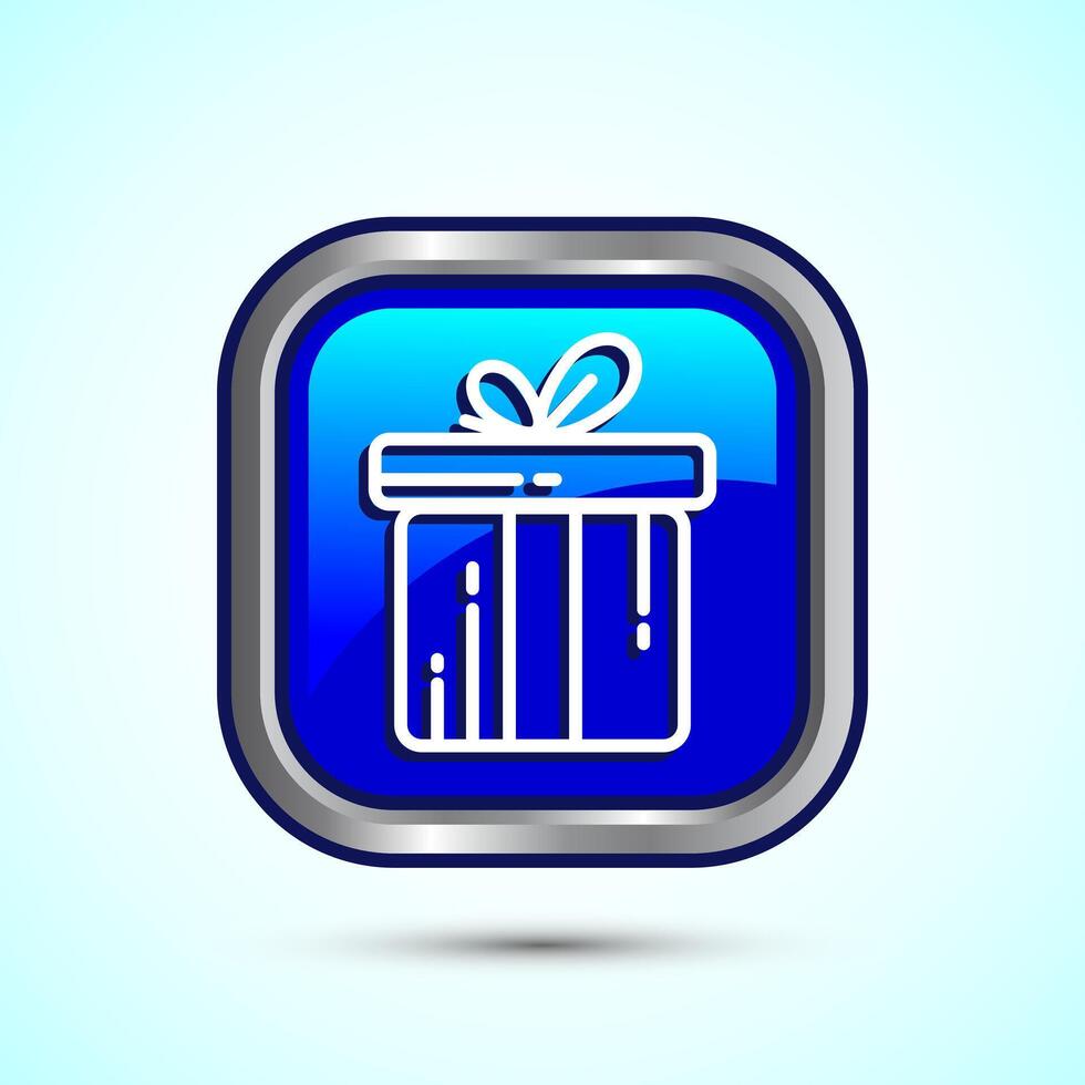 Gift box icon design illustration, Surprising gift box symbol, Blue Color Square Button Design vector