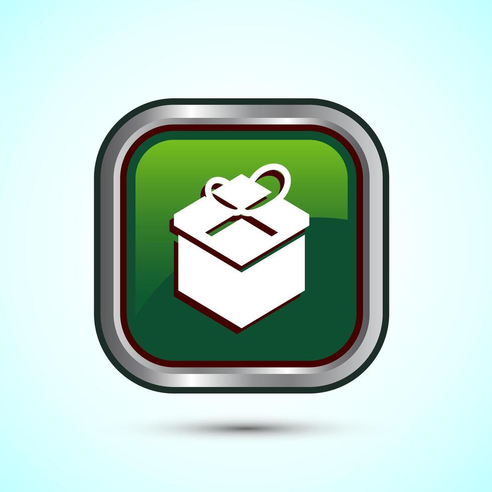 Gift box icon design illustration, Surprising gift box symbol, Green Color Square Button Design vector