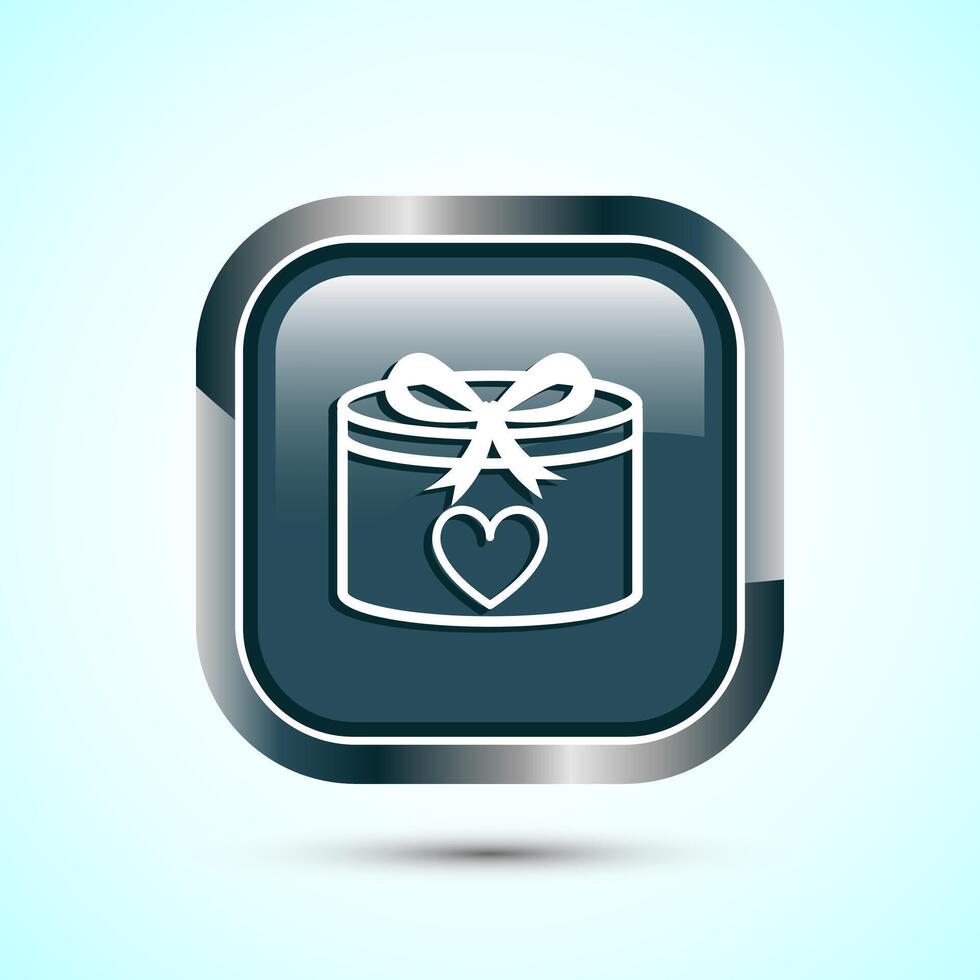 Gift box icon design illustration, Surprising gift box symbol, Gray Color Square Button Design vector