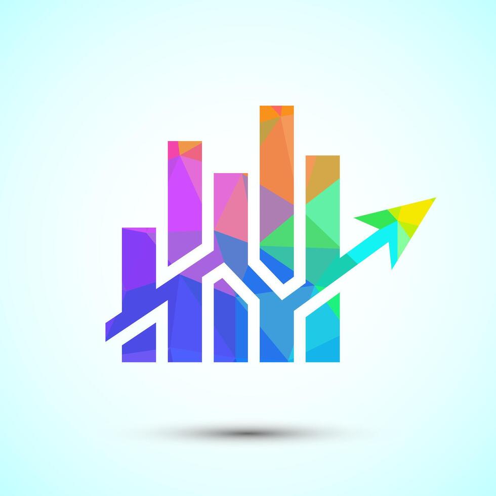 Bar chart logo design illustration, Graph icon, Growth logo sign, Growth chart low poly style vector