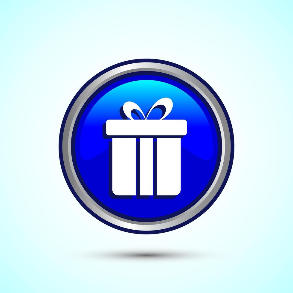 Gift box icon design illustration, Surprising gift box symbol, Blue Color Round Button Design vector