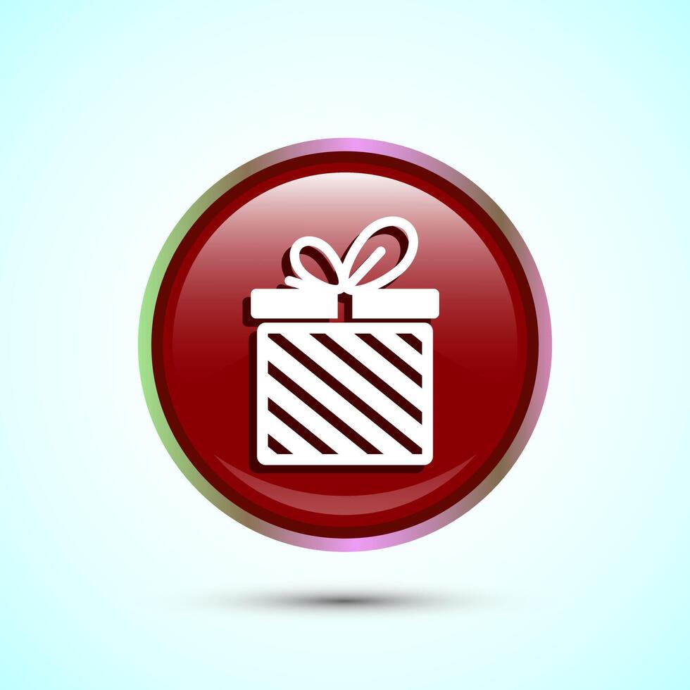 Gift box icon design illustration, Surprising gift box symbol, Red Color Round Button Design vector