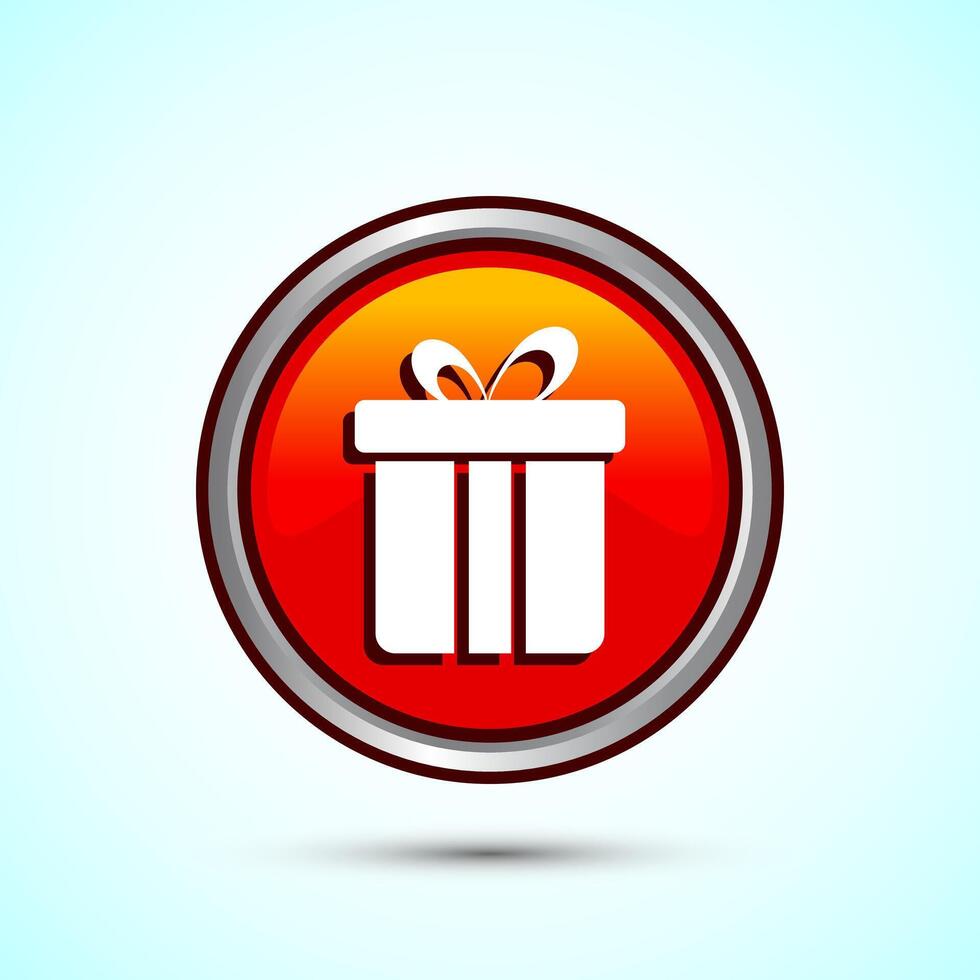 Gift box icon design illustration, Surprising gift box symbol, Orange Color Round Button Design vector