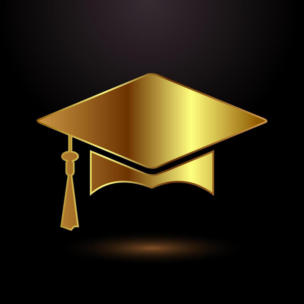 Gold color graduation hat icon design illustration, Academic cap logo sign vector