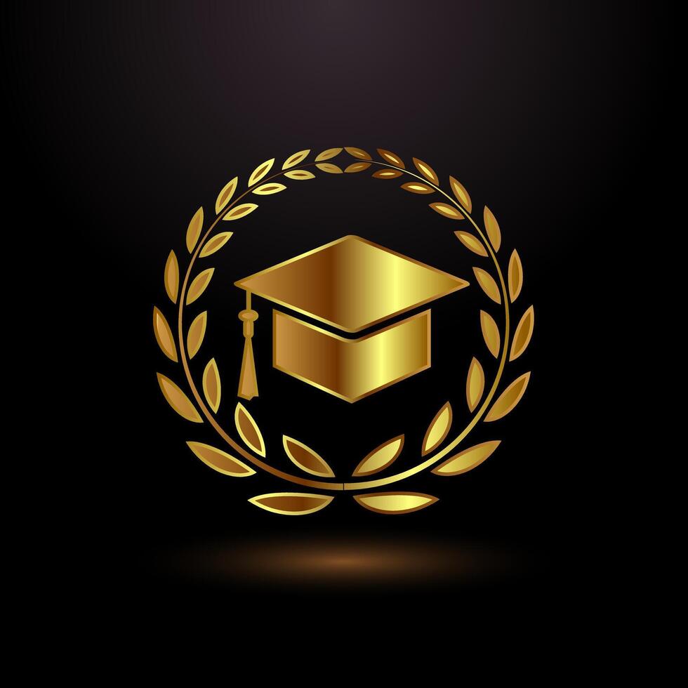 Gold color graduation hat icon design illustration, Academic cap logo sign vector