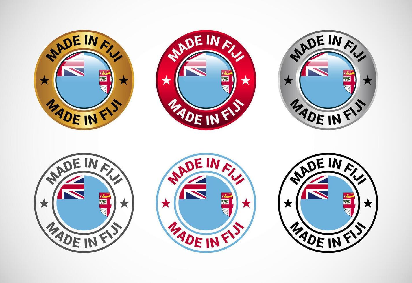 Made in Fiji label icon with flag. Icon set for business, badge, seal, sticker, logo, and symbol vector