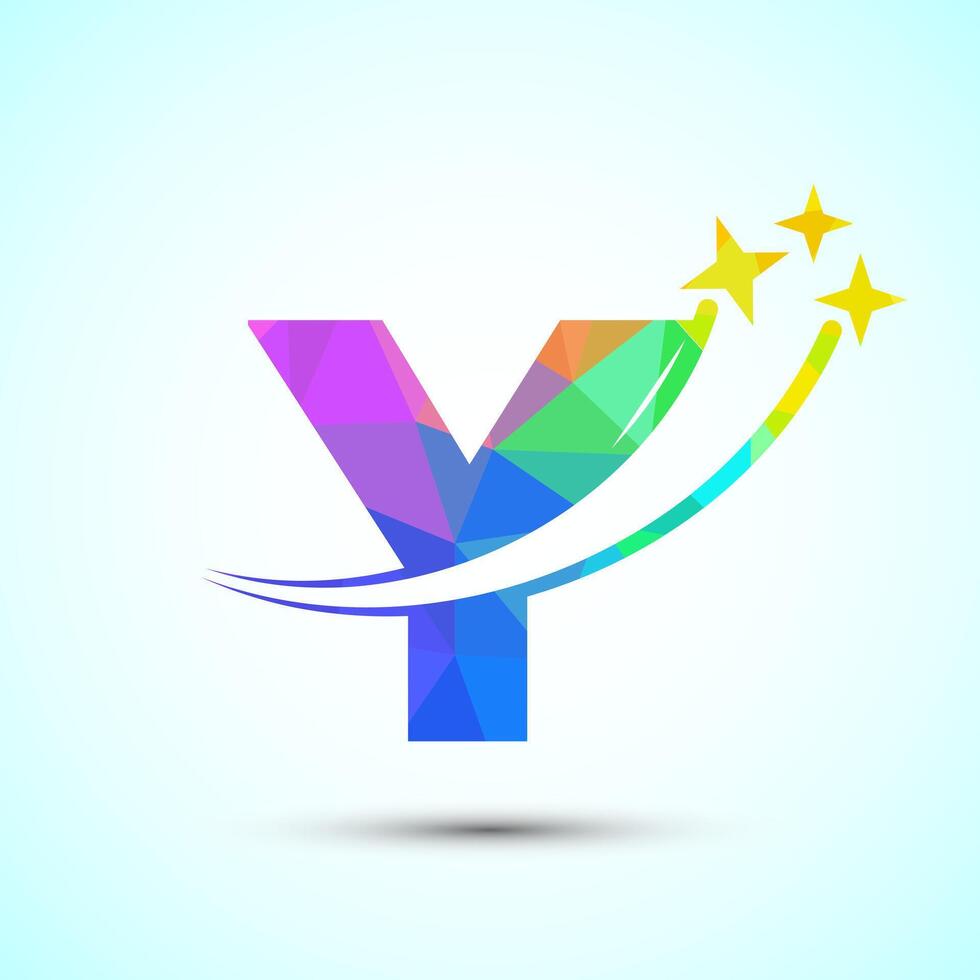 English alphabet Y with swoosh and star sign. Shooting star logo design template low poly style vector