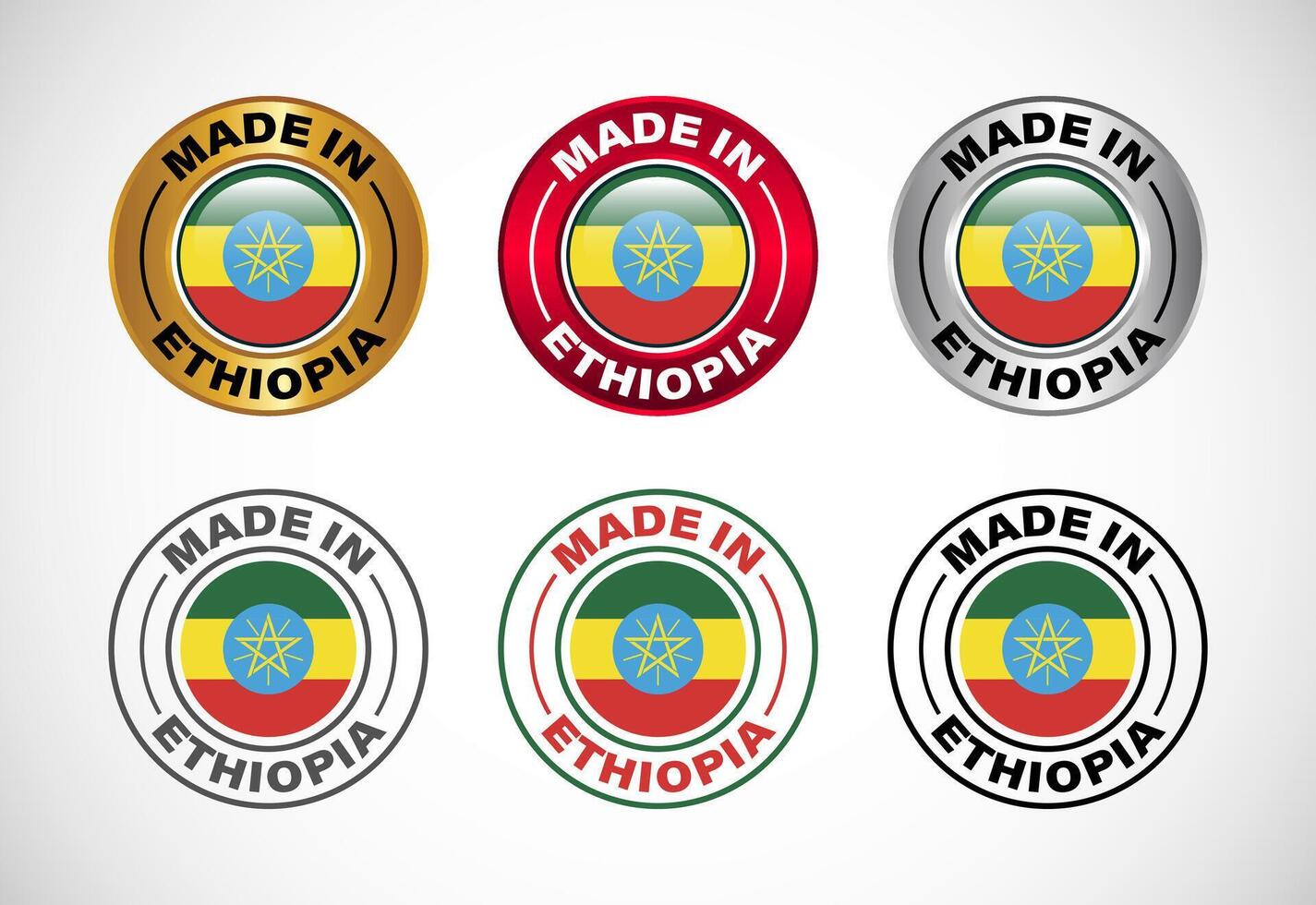 Made in Ethiopia label icon with flag. Icon set for business, badge, seal, sticker, logo, and symbol vector