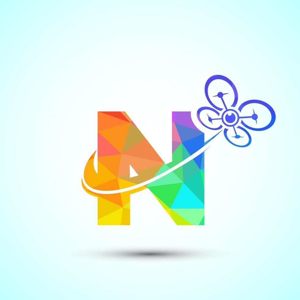 Letter N drone logo design template. Drone technology logo sign low poly style vector