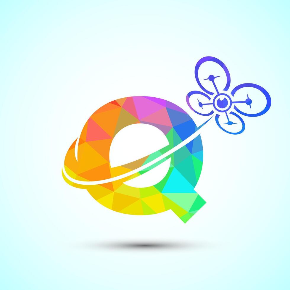 Letter Q drone logo design template. Drone technology logo sign low poly style vector