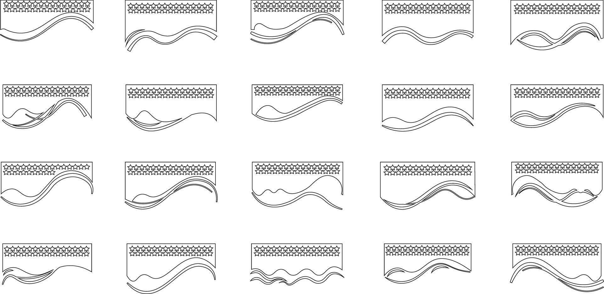 Collection of dividers shape templates icon set. Modern separator header for banner, app, poster website and app. Curve lines, flat wave of abstract design element for top and bottom page vector