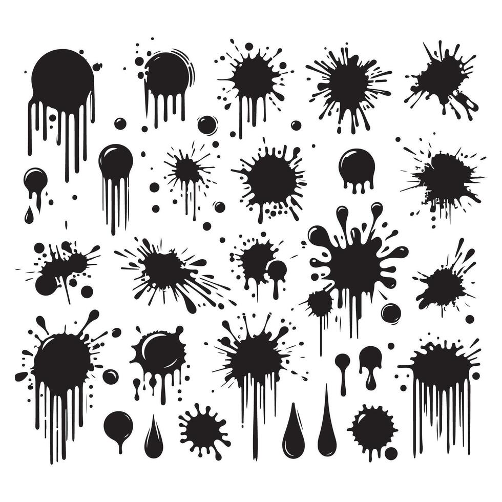 A series of silhouettes made from ink blots and drips vector