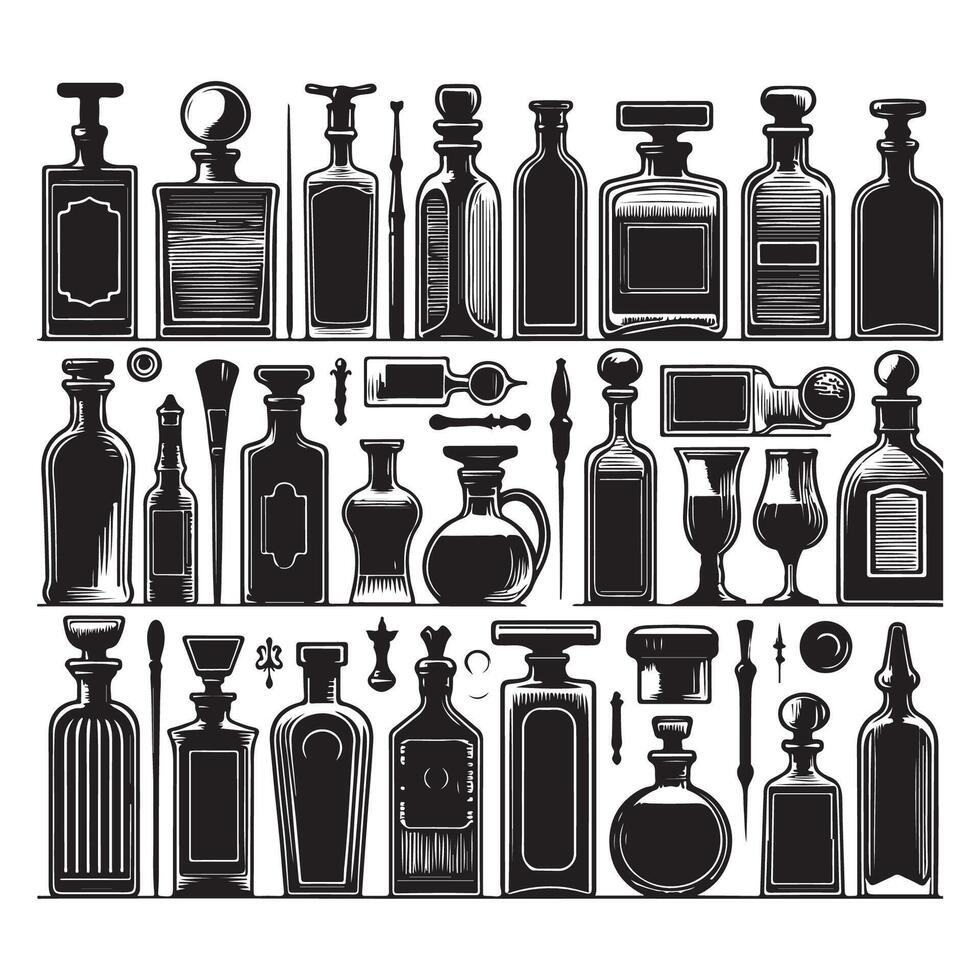 Range of silhouetted bottle designs vector