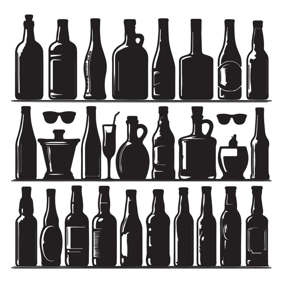 Array of silhouetted bottles vector