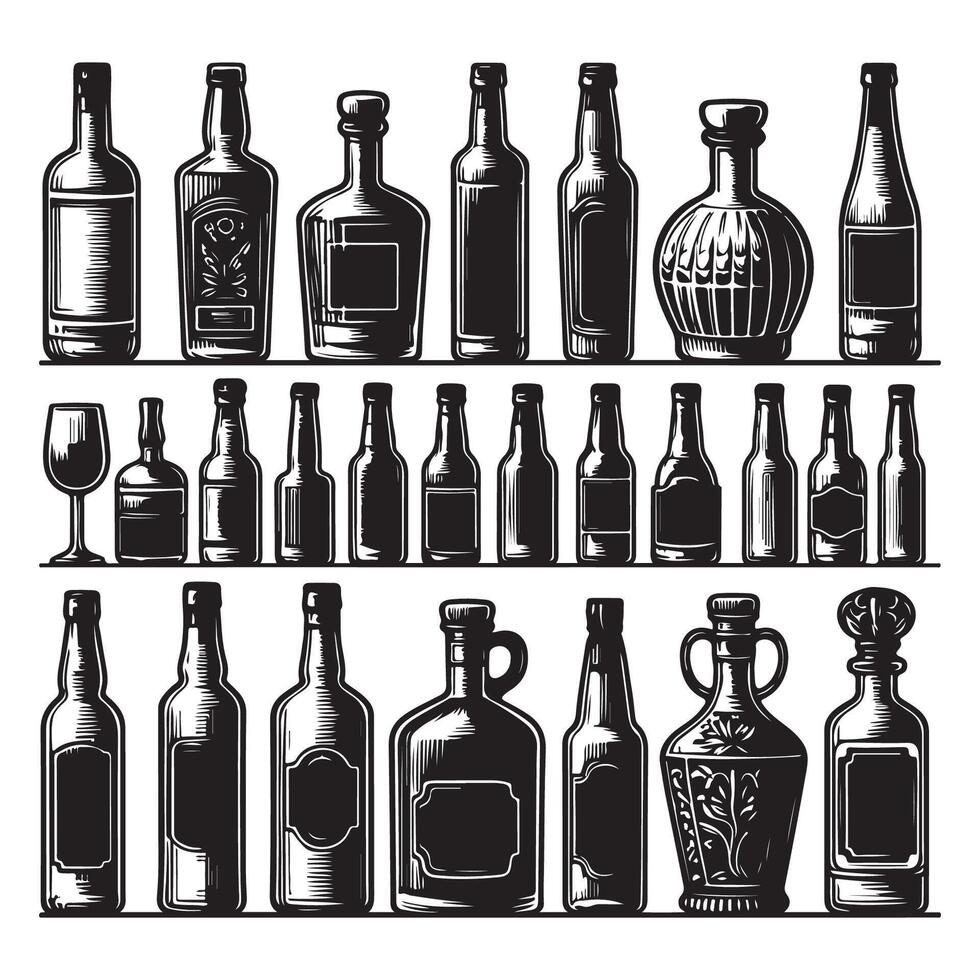 Lineup of bottle outlines vector