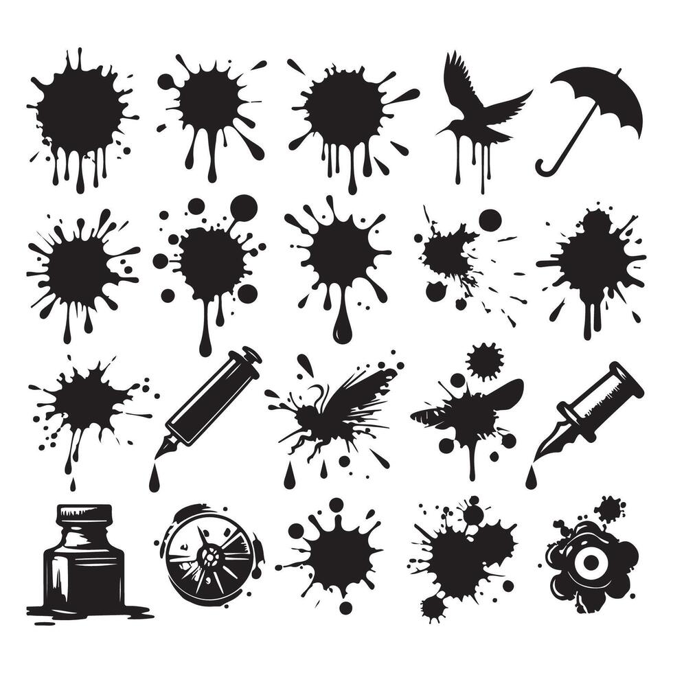 Ink blots and drips illustrated as silhouettes vector