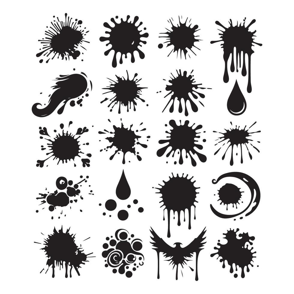 Silhouette design featuring various ink blots and drips vector