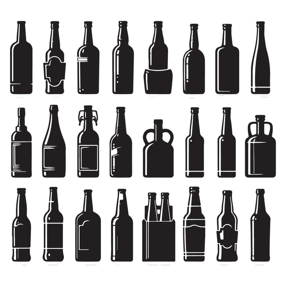 Assorted bottle shapes in silhouette vector