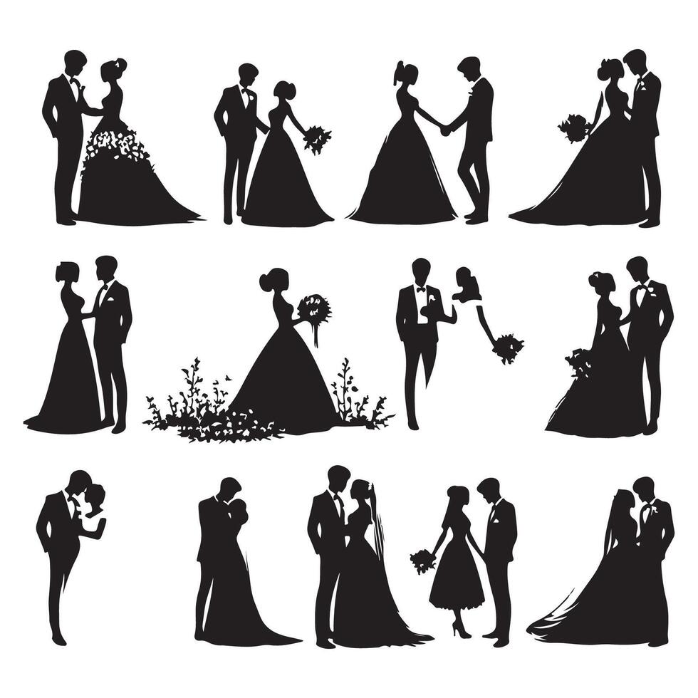 Wedding couple silhouettes set against a backdrop vector