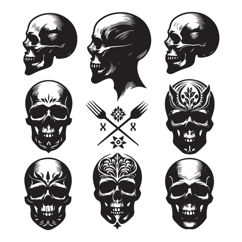 Collection featuring skull head silhouettes vector