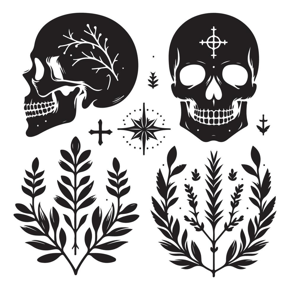Skull head silhouettes in various forms vector