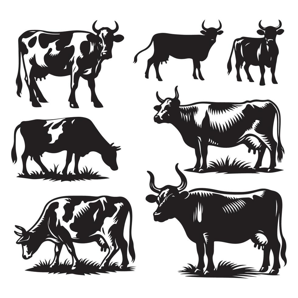 Display of cow silhouettes on a plain white background vector