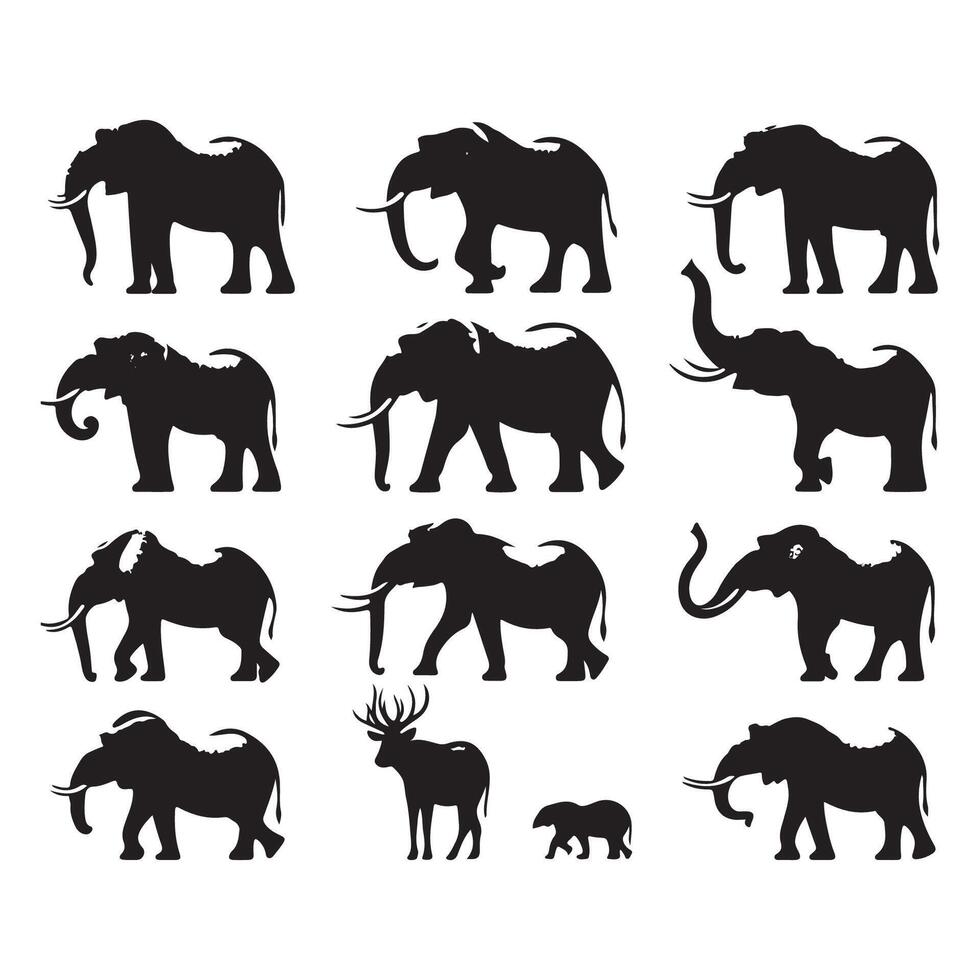 Array of elephant silhouettes isolated on a clean white background vector