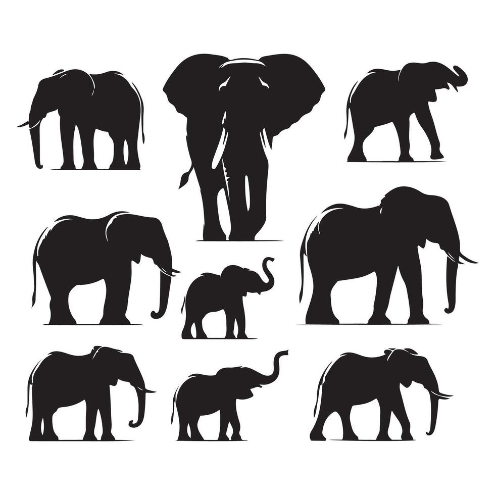Batch of elephant silhouettes against an empty white background vector