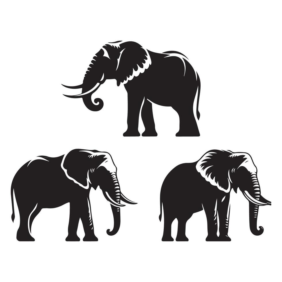 Assortment of silhouettes of elephants on a clean white background vector