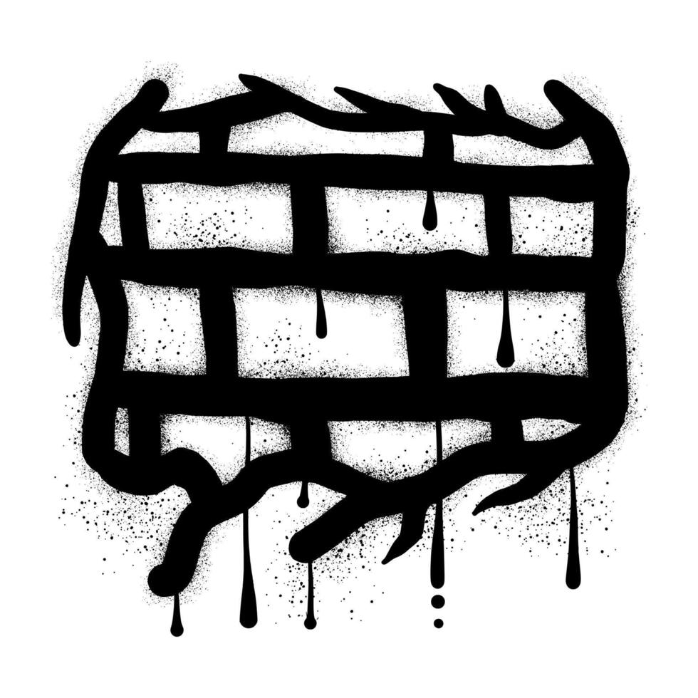 Hand drawn cracked brick wall graffiti with black spray paint vector