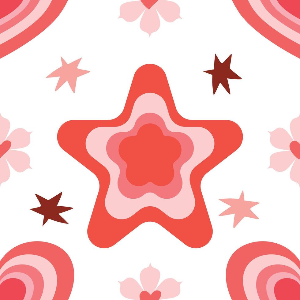A star and hearts pattern with pink and brown colors vector