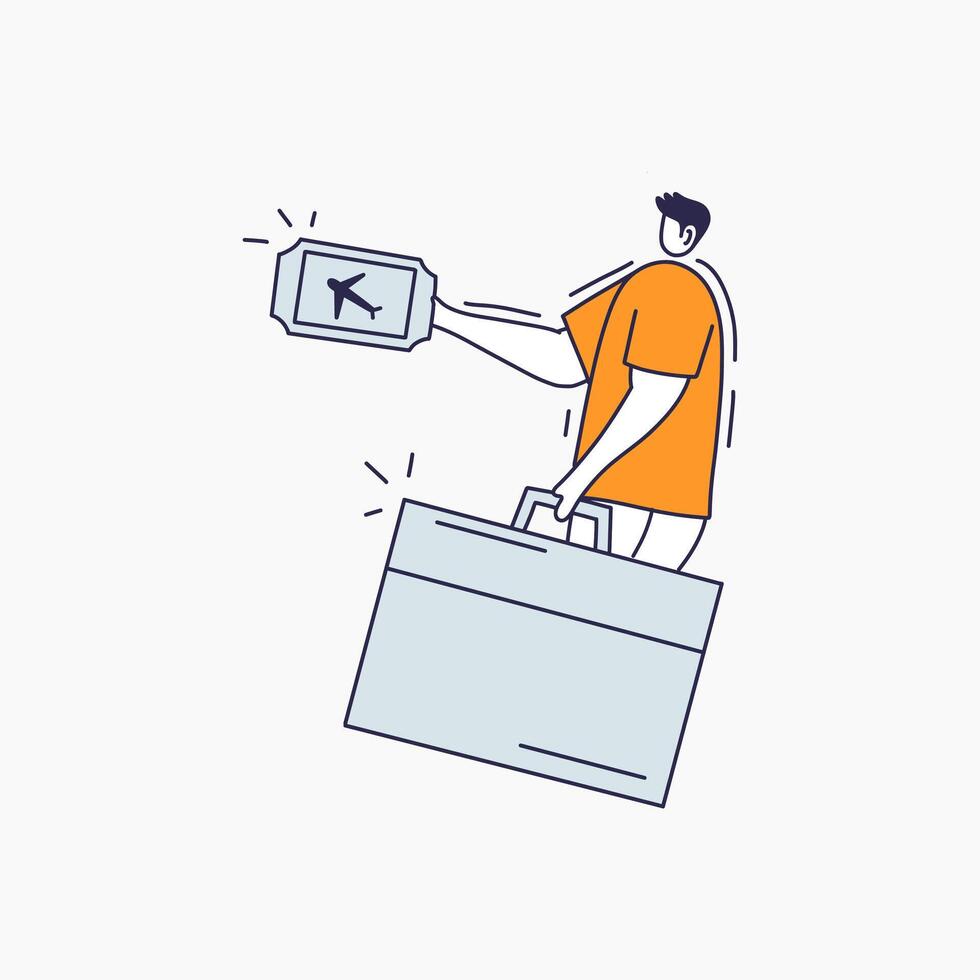 Man holding a ticket and a suitcase, ready for travel vector