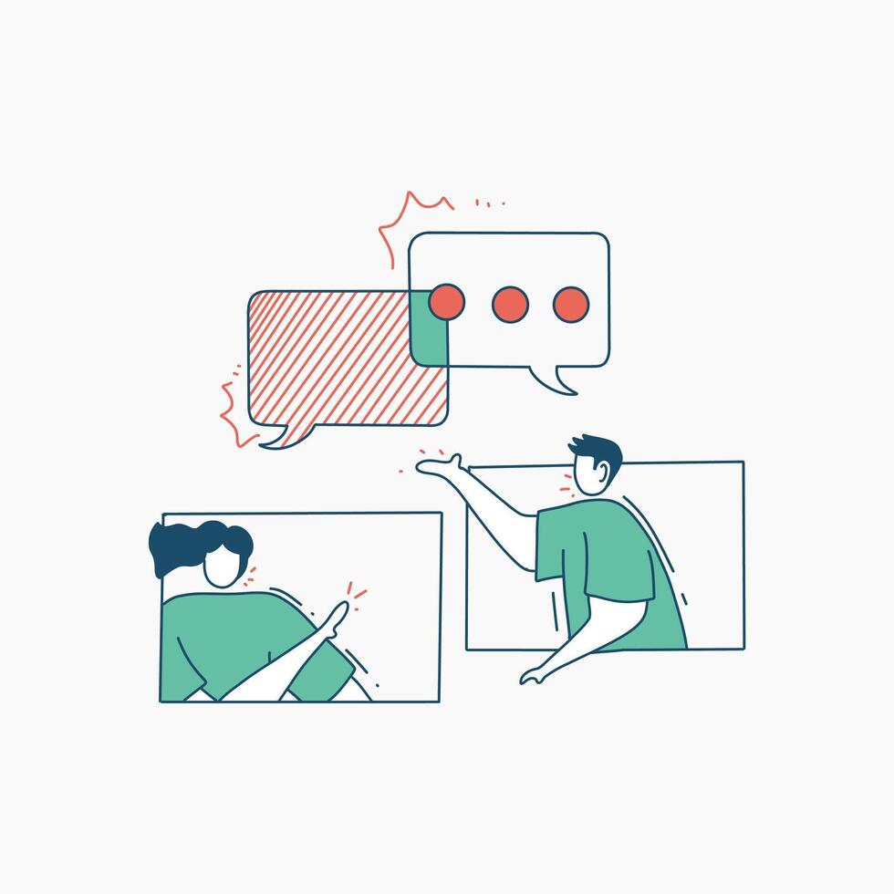 Two People Talking to Each Other Through Window Frames vector