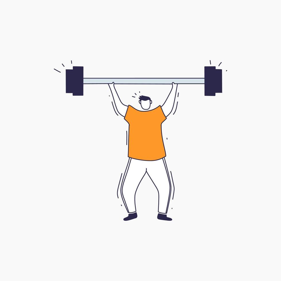 A man in an orange shirt lifting a barbell vector