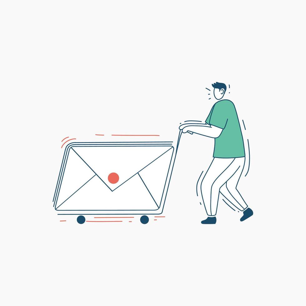 Man Pushing a Cart Shaped Like an Envelope vector
