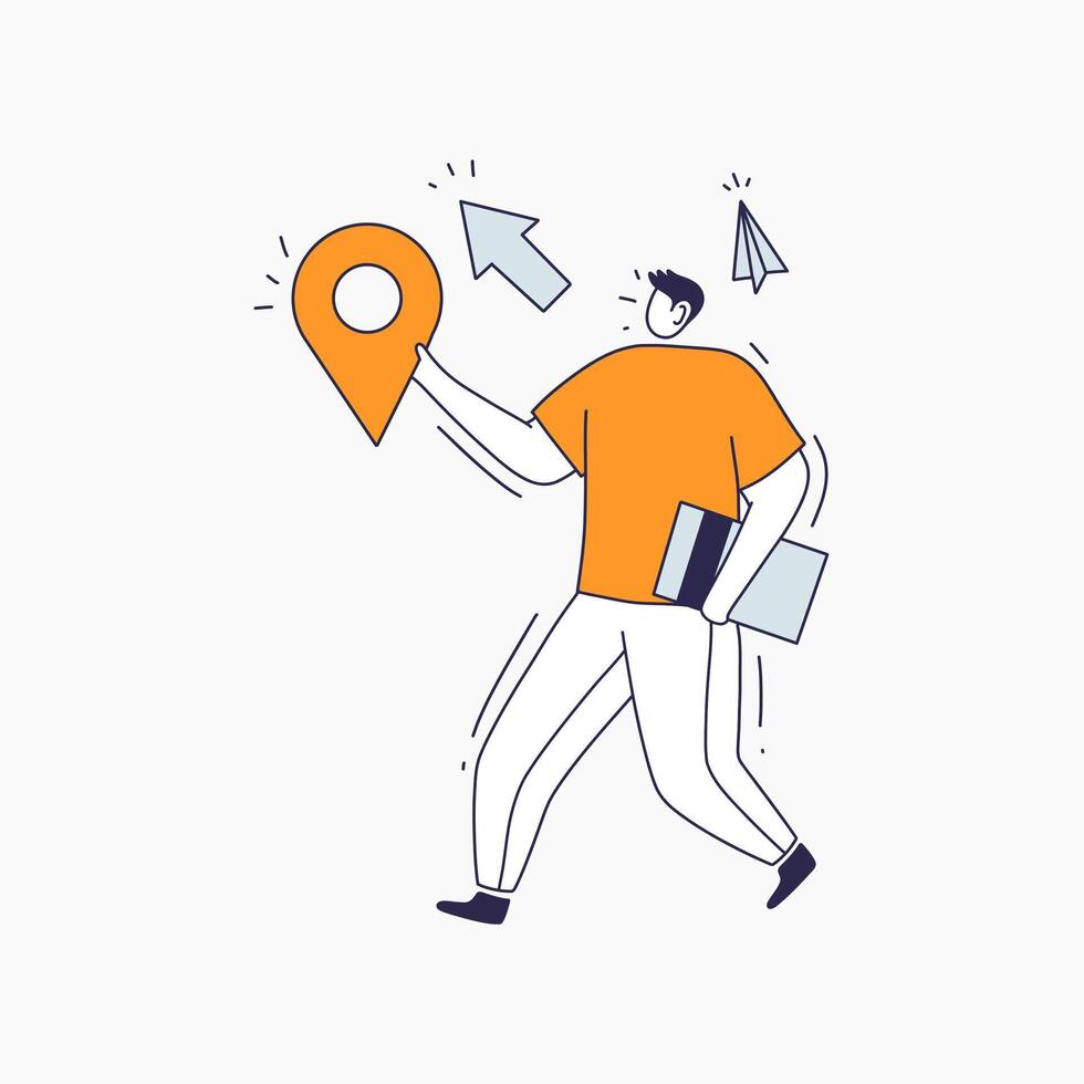 A Person Walking with a Location Pin and a Book vector