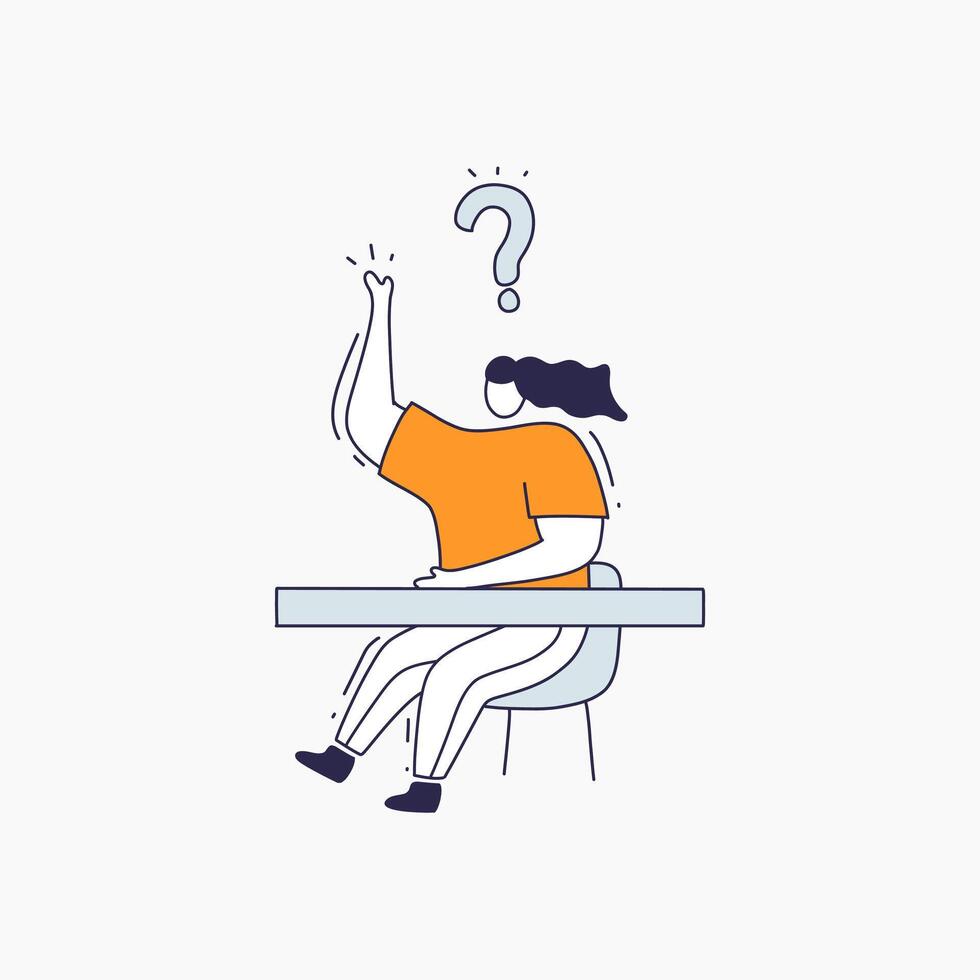 A Person Sitting at a Desk with a Question Mark Above Their Head vector