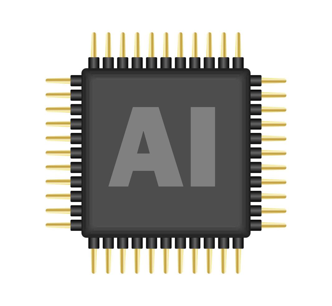AI, CPU, GPU microchip icon, Machine learning micro chip symbol, ML icon, Artificial intelligence sign. realistic illustration image. Isolated on white background. vector