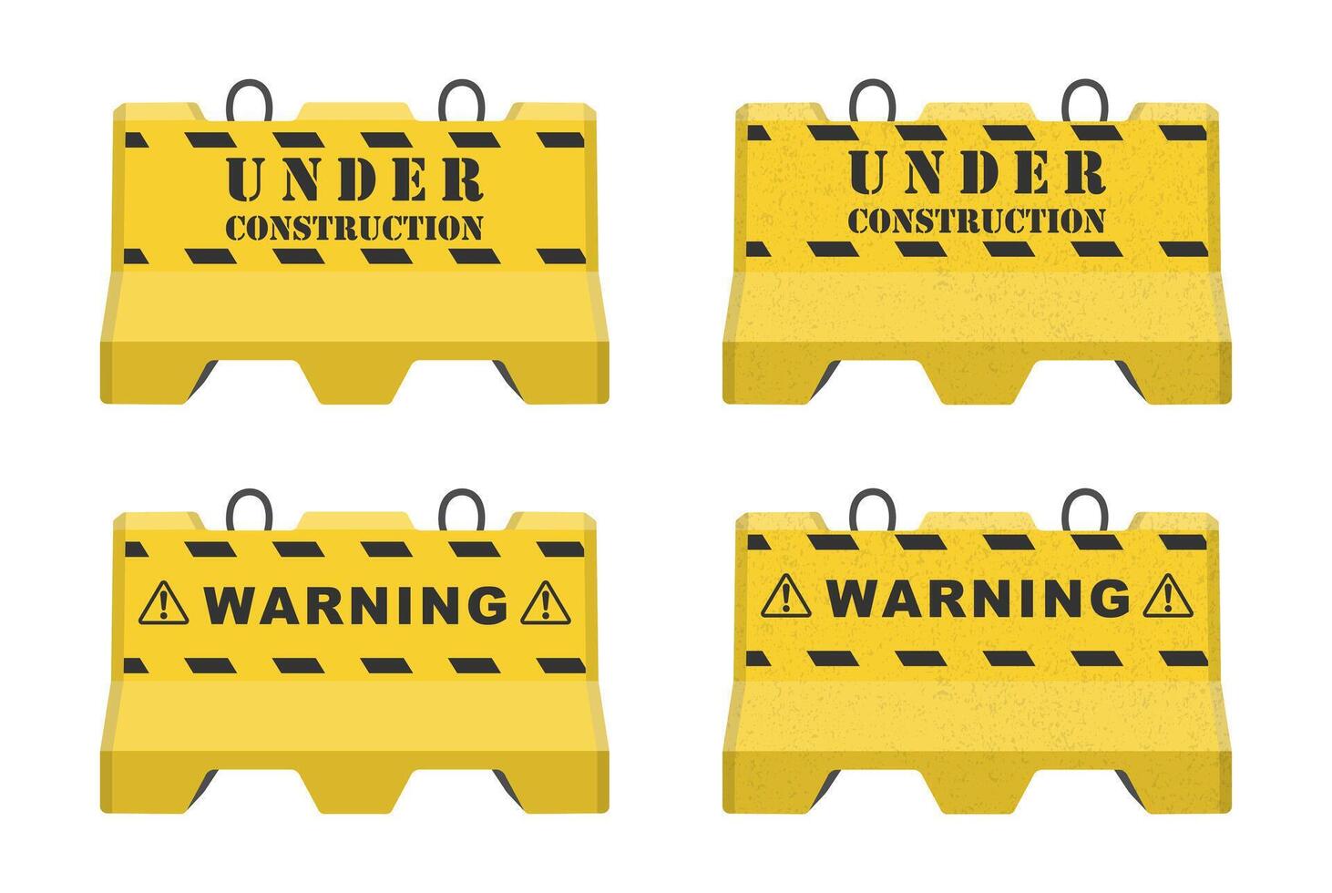Realistic concrete road barrier icon symbol set. Under construction, warning barricades sign collection. illustration image. Isolated on white background. vector
